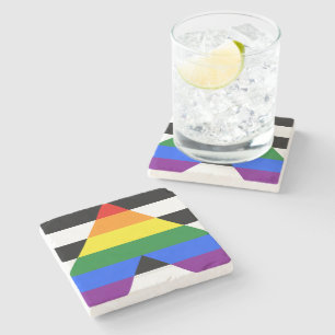 SlipperyJoe's straight ally flag smooth rainbow gr Stone Coaster