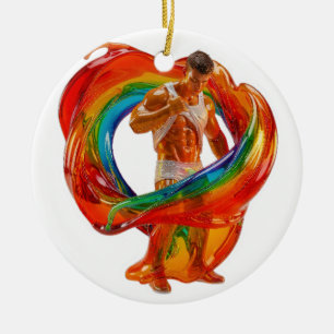 SlipperyJoe's striking modern Pride-themed masculi Ceramic Tree Decoration