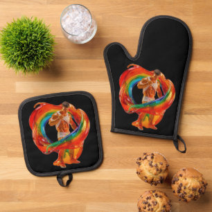 SlipperyJoe's striking modern Pride-themed masculi Oven Mitt & Pot Holder Set