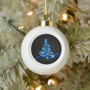SlipperyJoe's stylised glowing Christmas tree brig Ceramic Ball Christmas Ornament