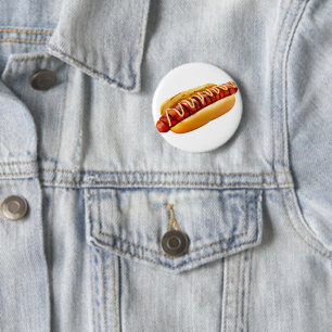 SlipperyJoe's summer BBQ vibe hot dog nestled soft 6 Cm Round Badge