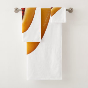 SlipperyJoe's summer BBQ vibe hot dog nestled soft Bath Towel Set