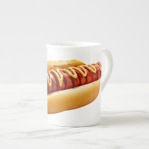 SlipperyJoe's summer BBQ vibe hot dog nestled soft Bone China Mug