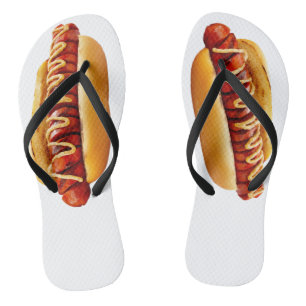 SlipperyJoe's summer BBQ vibe hot dog nestled soft Flip Flops