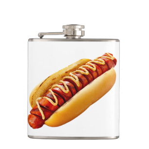 SlipperyJoe's summer BBQ vibe hot dog nestled soft Hip Flask