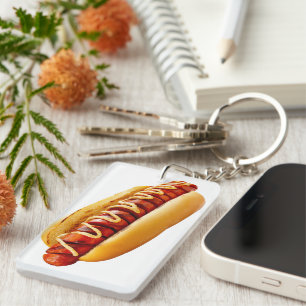 SlipperyJoe's summer BBQ vibe hot dog nestled soft Key Ring