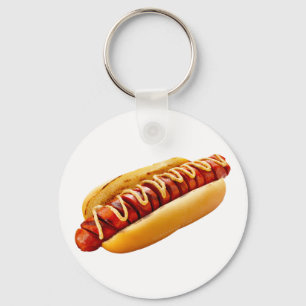 SlipperyJoe's summer BBQ vibe hot dog nestled soft Key Ring