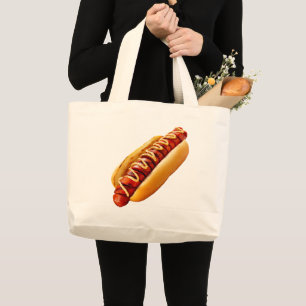 SlipperyJoe's summer BBQ vibe hot dog nestled soft Large Tote Bag