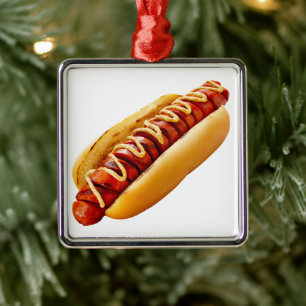 SlipperyJoe's summer BBQ vibe hot dog nestled soft Metal Tree Decoration