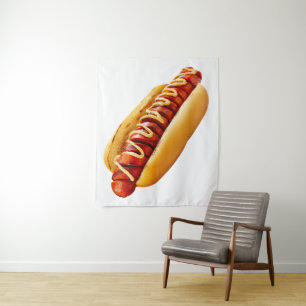 SlipperyJoe's summer BBQ vibe hot dog nestled soft Tapestry