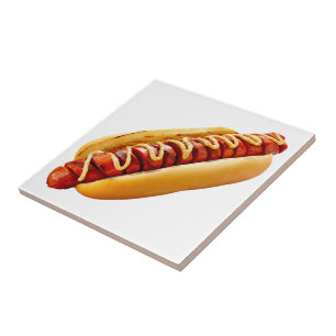 SlipperyJoe's summer BBQ vibe hot dog nestled soft Tile
