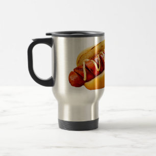 SlipperyJoe's summer BBQ vibe hot dog nestled soft Travel Mug