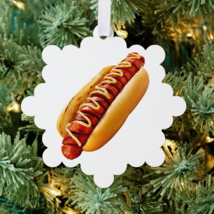 SlipperyJoe's summer BBQ vibe hot dog nestled soft Tree Decoration Card