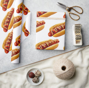 SlipperyJoe's summer BBQ vibe hot dog nestled soft Wrapping Paper
