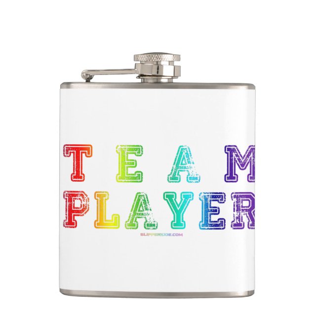 SlipperyJoe's team player filled with smooth rainb Hip Flask (Front)