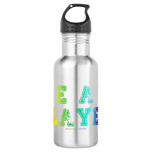 SlipperyJoe's Team Player words gradient rainbow c 532 Ml Water Bottle (Front)