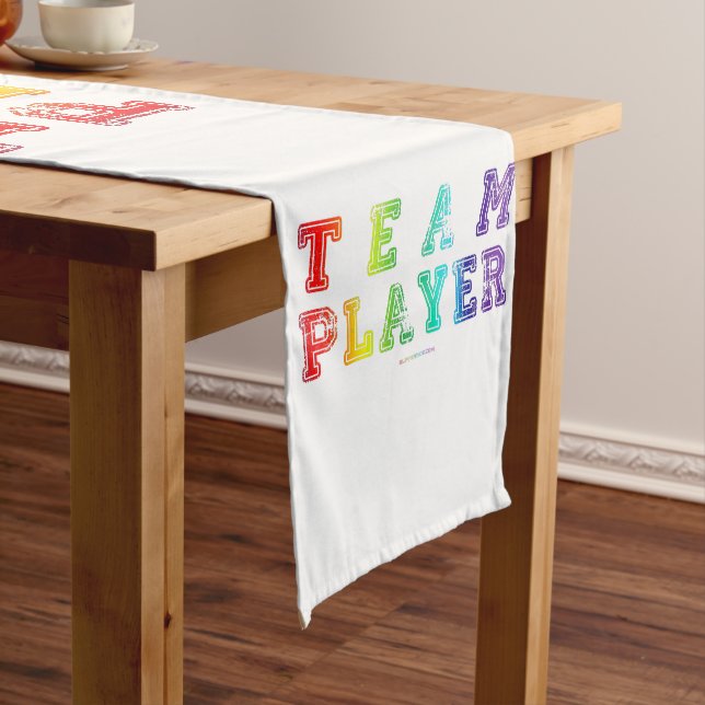 SlipperyJoe's Team Player words gradient rainbow c Short Table Runner (In Situ)
