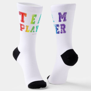 SlipperyJoe's Team Player words gradient rainbow c Socks