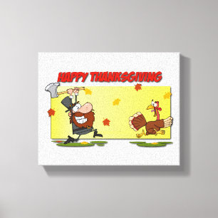 SlipperyJoe's Thanksgiving funny leaves pilgrim ru Canvas Print