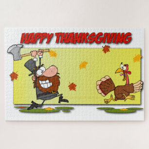 SlipperyJoe's Thanksgiving funny leaves pilgrim ru Jigsaw Puzzle