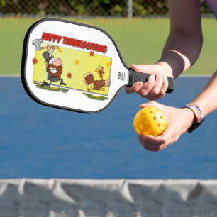SlipperyJoe's Thanksgiving funny leaves pilgrim ru Pickleball Paddle