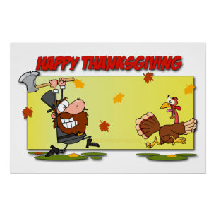 SlipperyJoe's Thanksgiving funny leaves pilgrim ru Poster