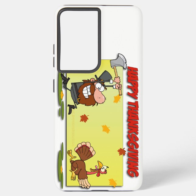SlipperyJoe's Thanksgiving funny leaves pilgrim ru Samsung Galaxy S21+ Case (Back)