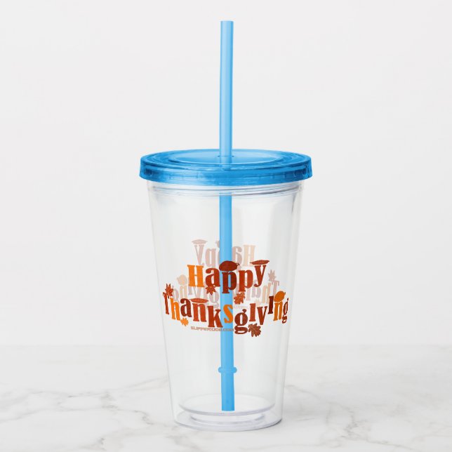 SlipperyJoe's Thanksgiving leaves brown orange pie Acrylic Tumbler (Front)