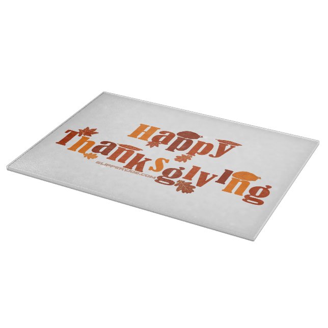 SlipperyJoe's Thanksgiving leaves brown orange pie Cutting Board (Corner)