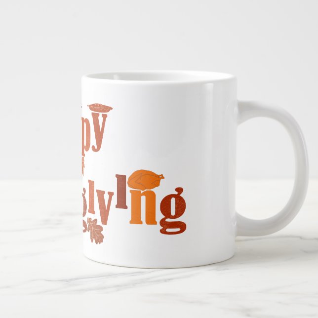 SlipperyJoe's Thanksgiving leaves brown orange pie Large Coffee Mug (Right)