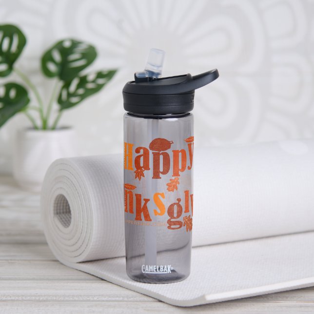 SlipperyJoe's Thanksgiving leaves brown orange pie Water Bottle (Yoga)