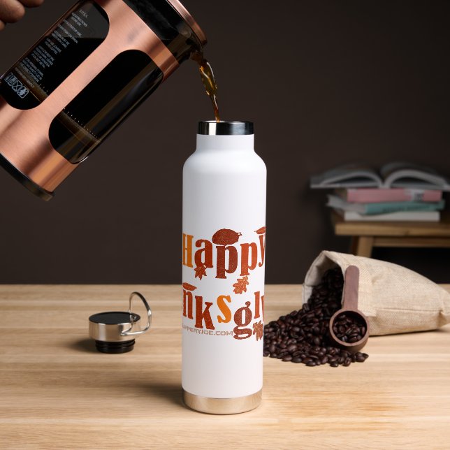 SlipperyJoe's Thanksgiving leaves brown orange pie Water Bottle (Coffee)