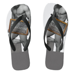 SlipperyJoe's Thanksgiving man hot six-pack abs un Flip Flops