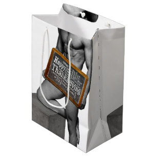 SlipperyJoe's Thanksgiving man hot six-pack abs un Medium Gift Bag