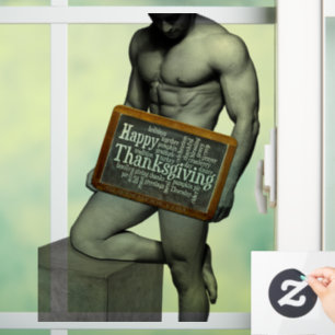 SlipperyJoe's Thanksgiving man hot six-pack abs un Window Cling