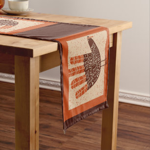 SlipperyJoe's Thanksgiving playful turkey illustra Short Table Runner