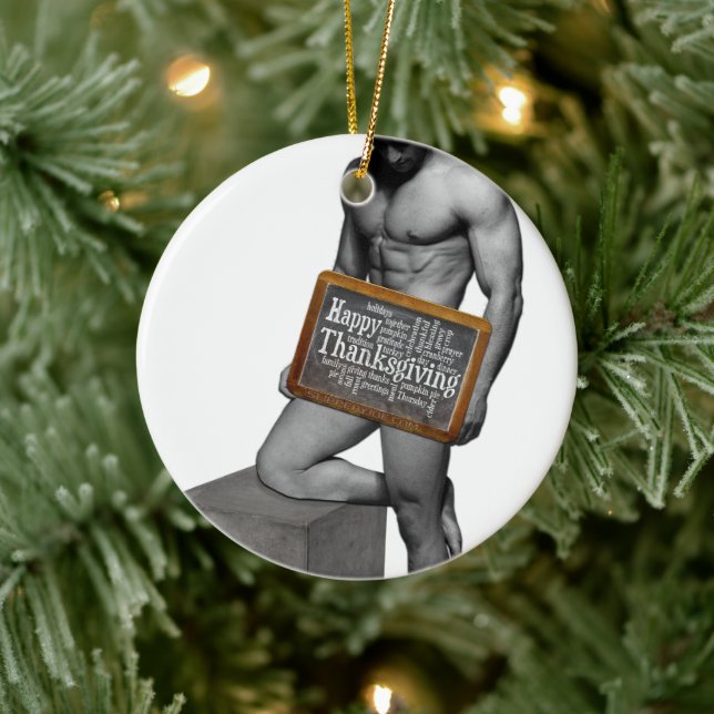 SlipperyJoe's Thanksgiving tradition muscular male Ceramic Tree Decoration (Tree)
