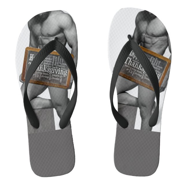 SlipperyJoe's Thanksgiving tradition muscular male Flip Flops (Footbed)