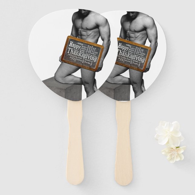 SlipperyJoe's Thanksgiving tradition muscular male Hand Fan (Front and Back)