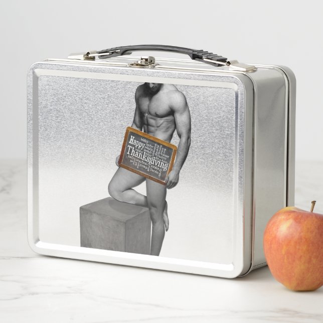 SlipperyJoe's Thanksgiving tradition muscular male Metal Lunch Box (In Situ)
