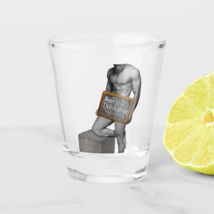 SlipperyJoe's Thanksgiving tradition muscular male Shot Glass