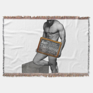 SlipperyJoe's Thanksgiving tradition muscular male Throw Blanket