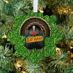 SlipperyJoe's Thanksgiving turkey grass eat ham co Tree Decoration Card