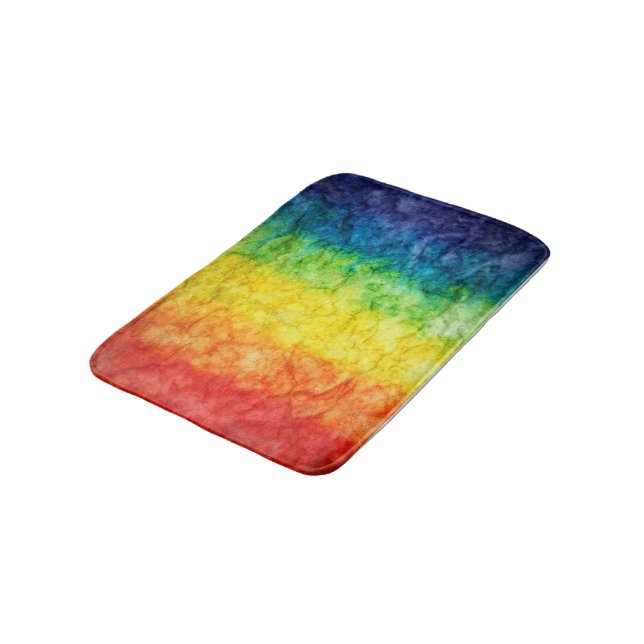 SlipperyJoe's tie-dyed flag rainbow pressed into s Bath Mat (Angled)