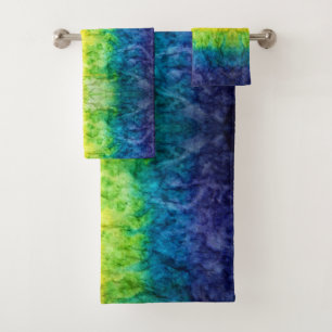 SlipperyJoe's tie-dyed flag rainbow pressed into s Bath Towel Set