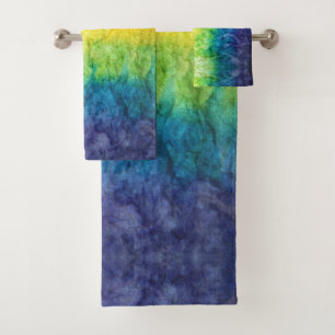 SlipperyJoe's tie-dyed flag rainbow pressed into s Bath Towel Set