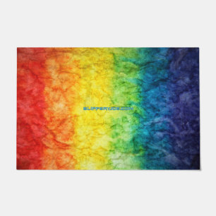 SlipperyJoe's tie-dyed flag rainbow pressed into s Doormat