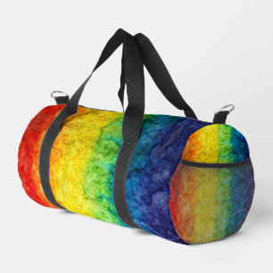 SlipperyJoe's tie-dyed flag rainbow pressed into s Duffle Bag