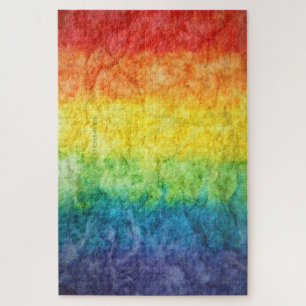 SlipperyJoe's tie-dyed flag rainbow pressed into s Jigsaw Puzzle