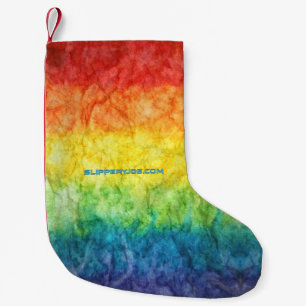 SlipperyJoe's tie-dyed flag rainbow pressed into s Small Christmas Stocking